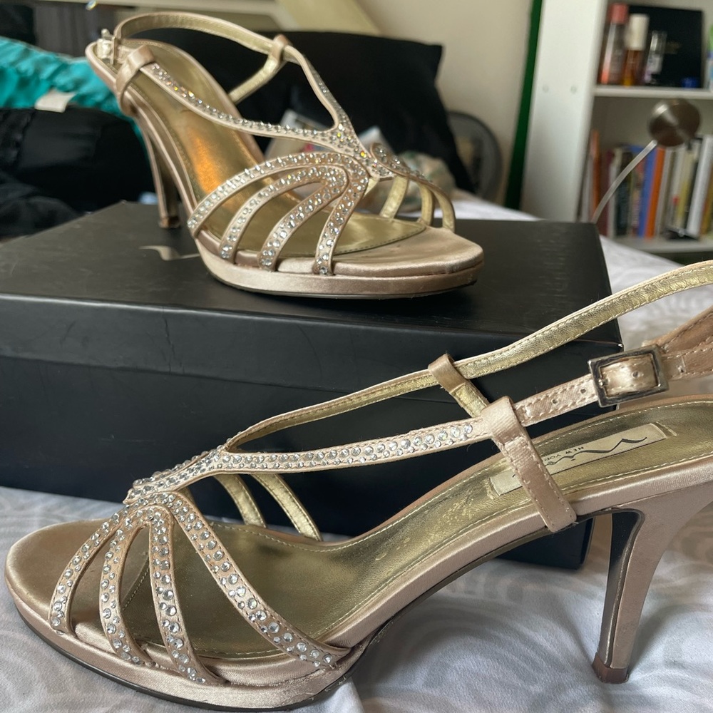 Nina gold rhinestone Strappy heels